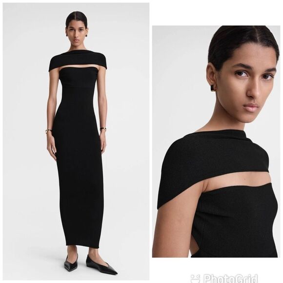 NEW Toteme Slip Through Knit Midi Dress Black Size Large - Picture 1 of 11